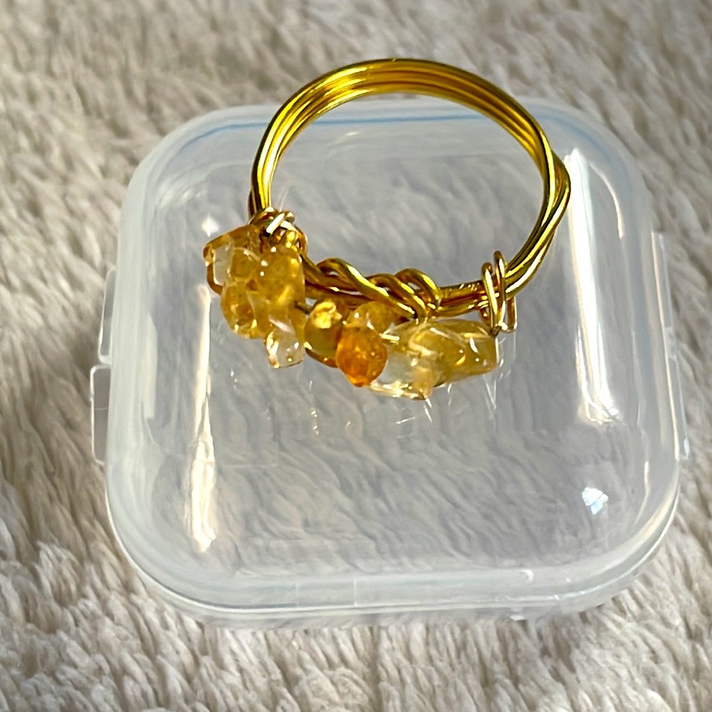 🎄SALE 3/$9🎄 HANDMADE RAW GEMSTONE WITH GOLD TONE WIRE RING
